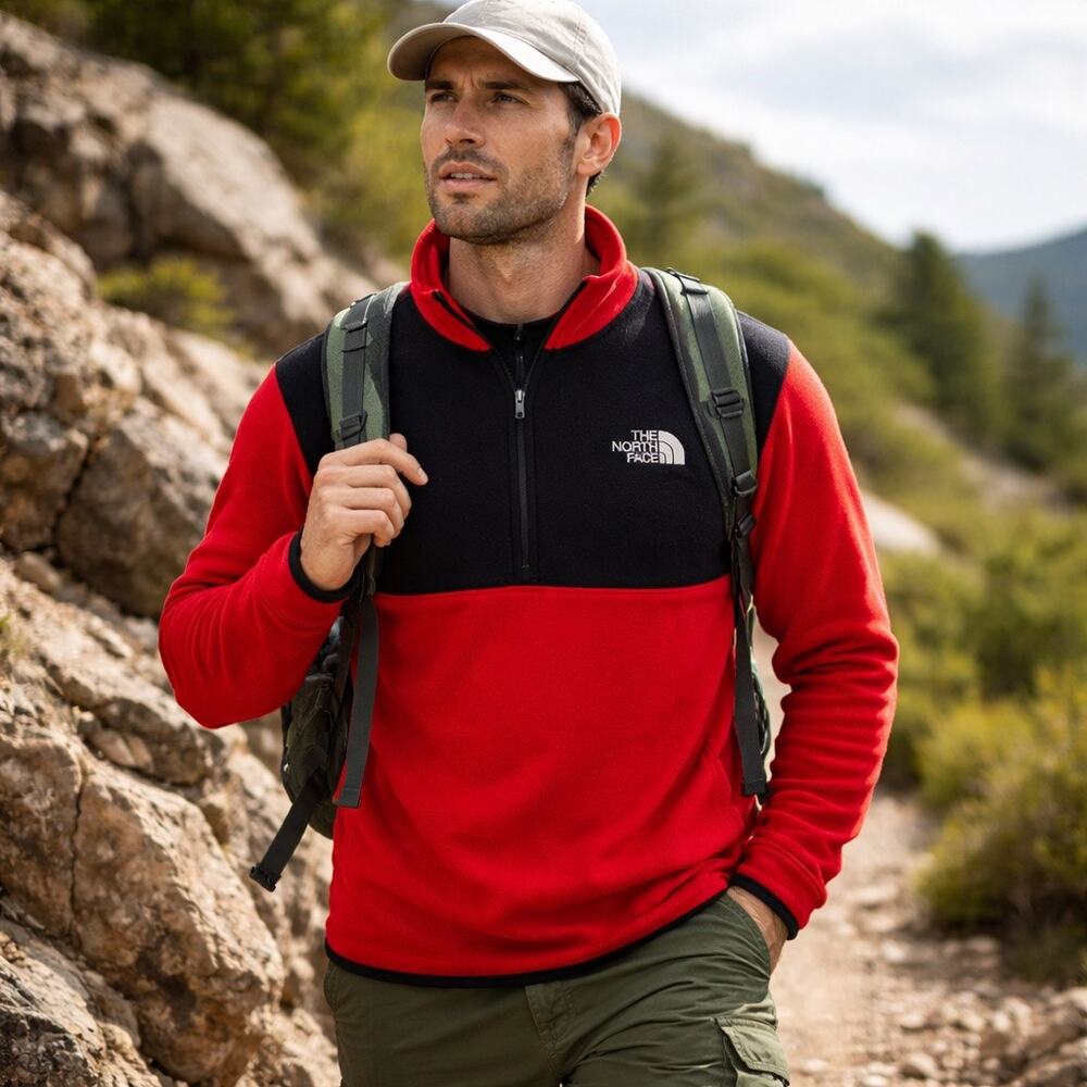 The North Face TKA Glacier 1/4 Zip Fleece Red Black Men’s XL Gorpcore Outdoor